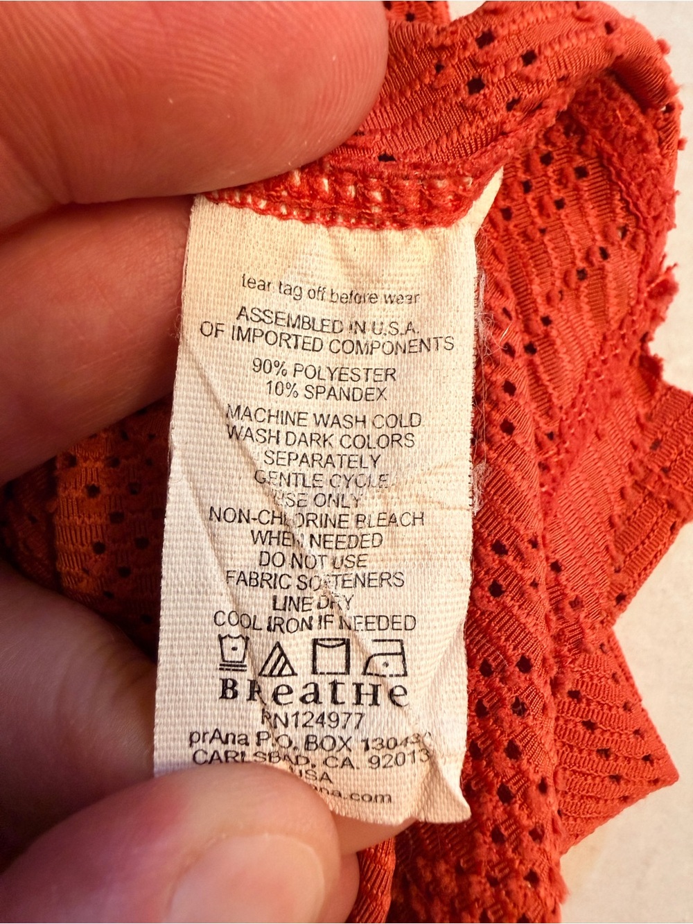 prAna Women’s Size Medium Angie Mesh Hoodie Pullover V-Neck Logo Orange USA Made - Picture 7 of 10